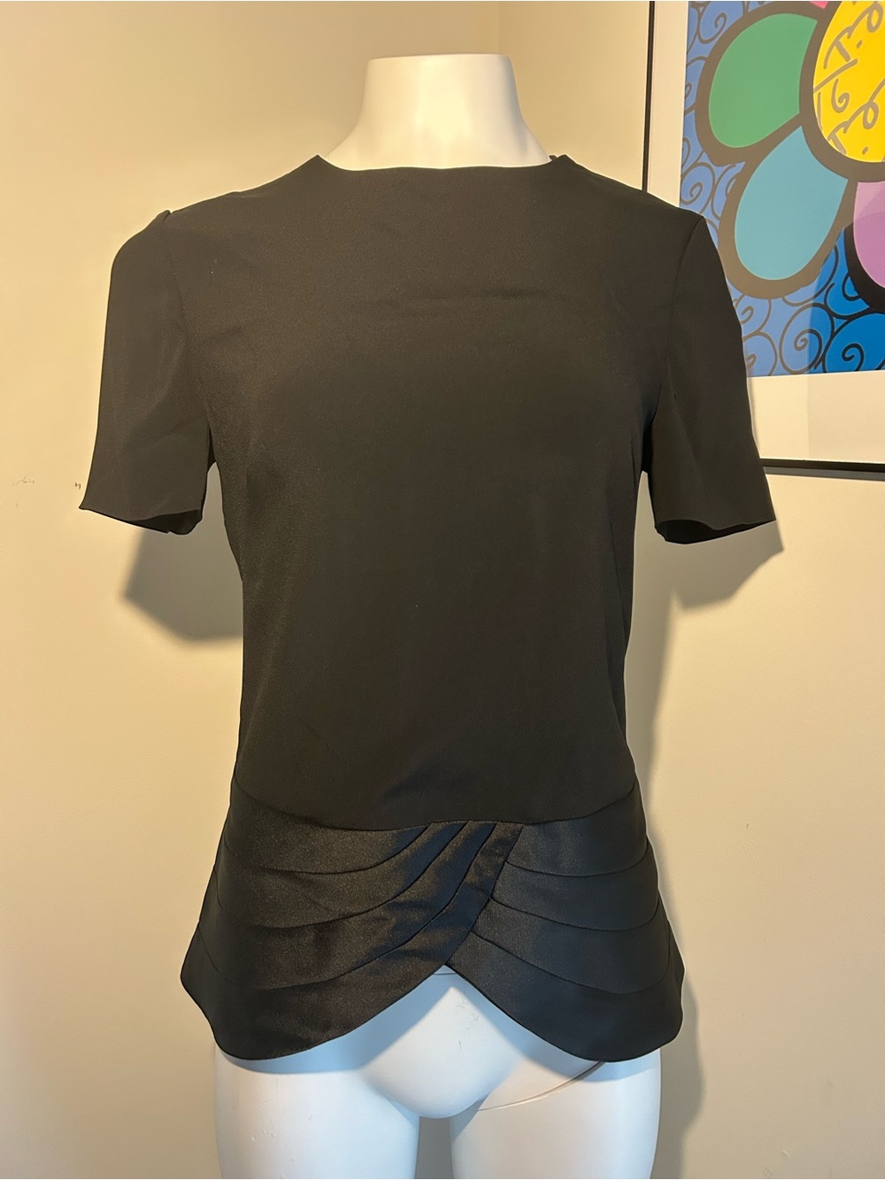 Brandon Maxwell Black Crew Neck Short-Sleeve Draped Hem Women’s Size 8